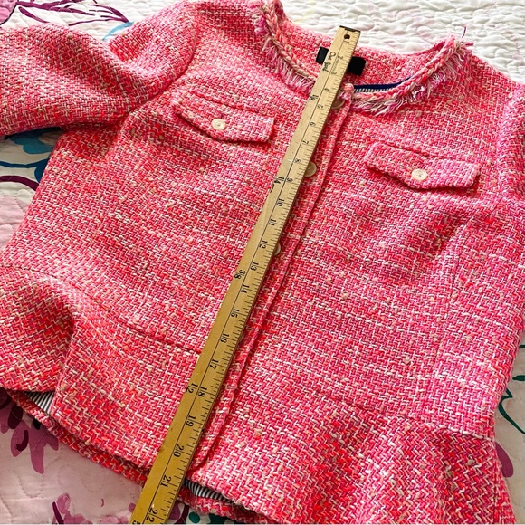 J Crew Peplum Lady Tweed Boucle Jacket Blazer Barbie Pink Fringe Size 14 G1959 - Picture 12 of 16